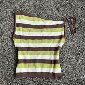Commense One-Shoulder Striped Knit Top